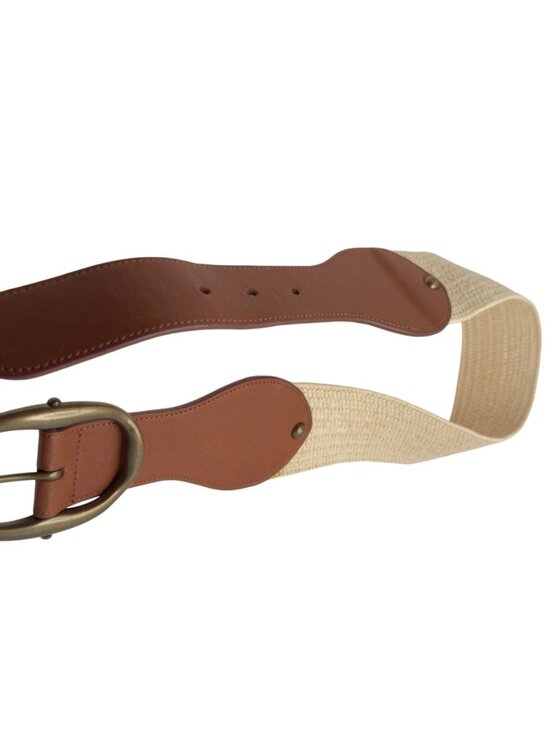 Lauren Ralph Lauren W Woven Belt Leather Accents Brass Buckle Small Tan Brown main image 4